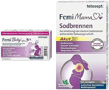 tetesept Femi Baby – 16 Nährstoffe für Kinderwunsch, Schwangerschaft & Stillzeit + Femi Mama Sodbrennen im Sale